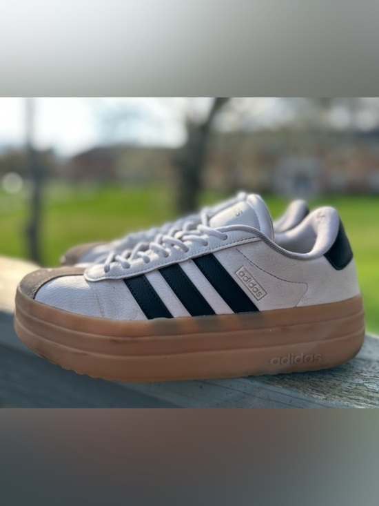 adidas Shoes - ADIDAS 7.5 UK 6 VL Blokecore Court High Platform White Black Leather Cream Tan